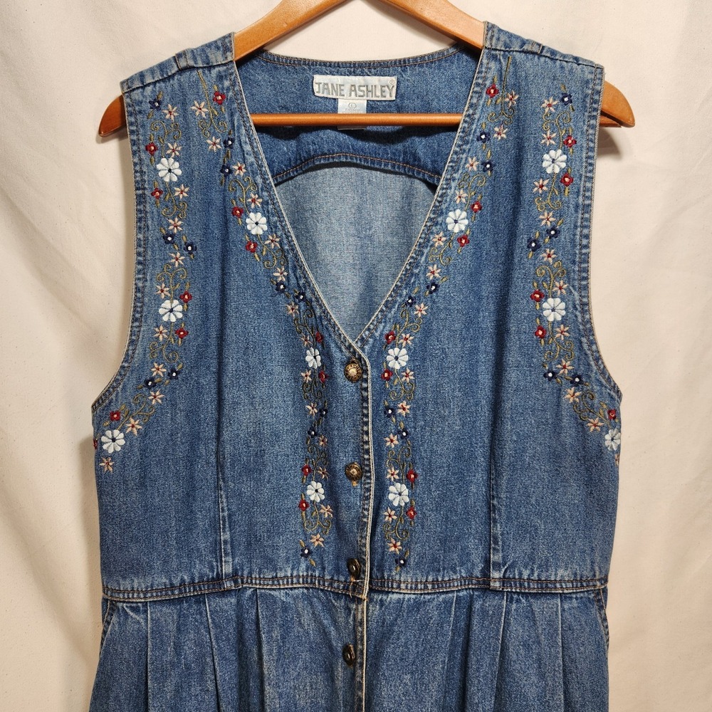 Jane Ashley Denim Dress Women Size Large Blue Floral